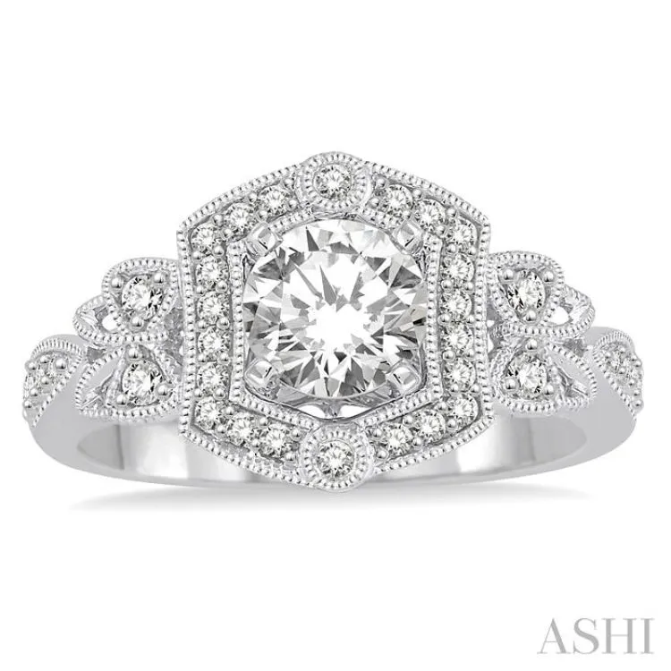 1 Ctw Diamond Engagement Ring with 3/4 Ct Round Cut Center Stone in 14K White Gold