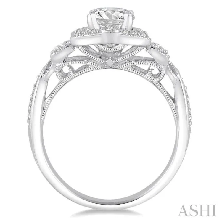 1 Ctw Diamond Engagement Ring with 3/4 Ct Round Cut Center Stone in 14K White Gold