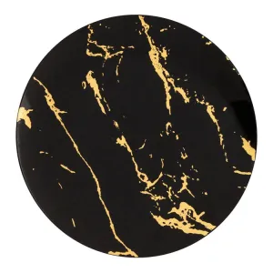 10.25" Black with Gold Stroke Round Plastic Disposable Dinner Plates