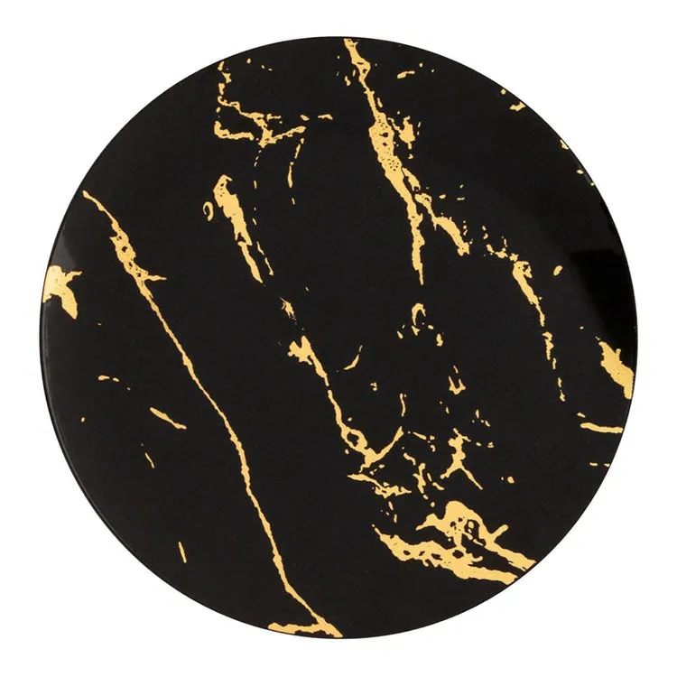 10.25" Black with Gold Stroke Round Plastic Disposable Dinner Plates