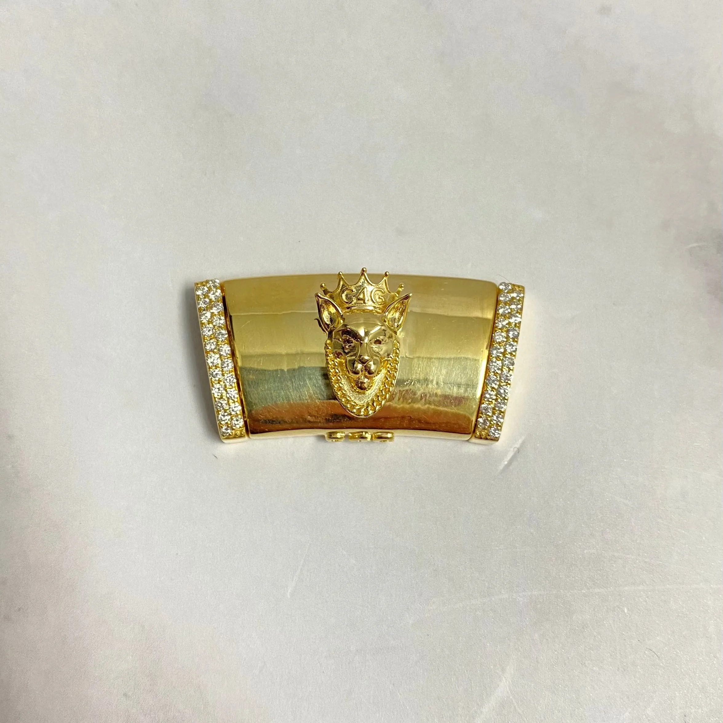 10K Yellow Gold Diamond On The Size Sleek Lock With Panther / 21.5gr / 17mm / 1.3in