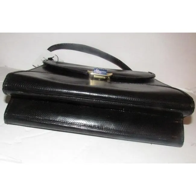 1960's Gucci black lizard top handle Kelly bag w blue lapis clasp