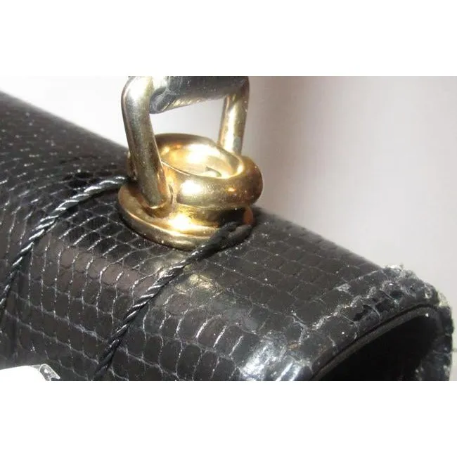 1960's Gucci black lizard top handle Kelly bag w blue lapis clasp