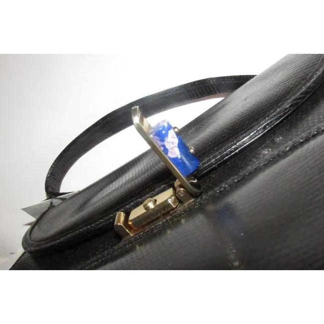 1960's Gucci black lizard top handle Kelly bag w blue lapis clasp