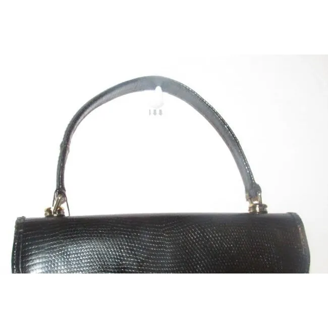 1960's Gucci black lizard top handle Kelly bag w blue lapis clasp