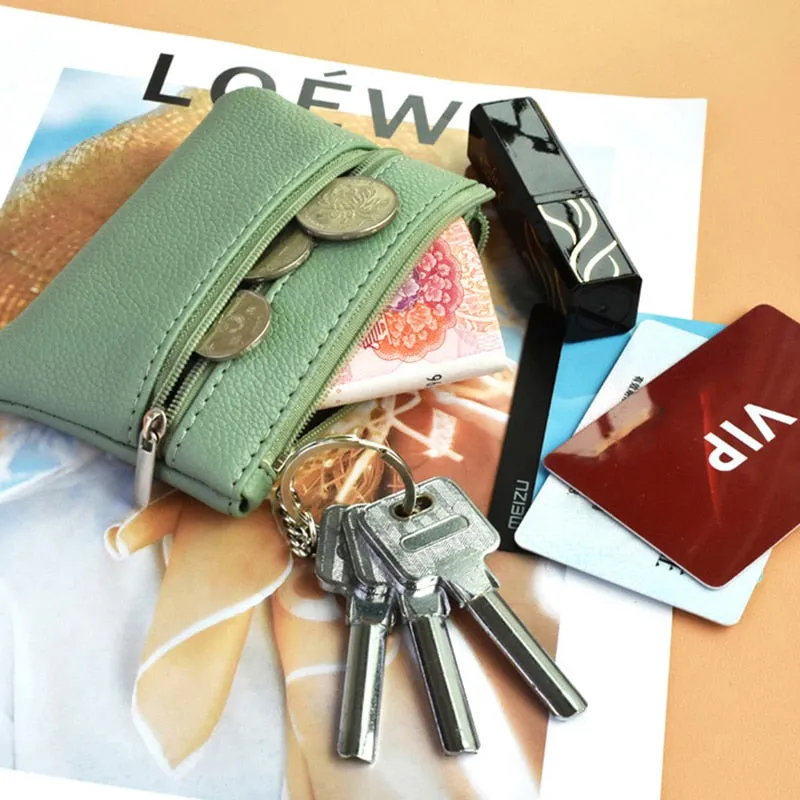 2 Pouch Pocket Wallets Women Small PU Leather Coin Purse Zipper Change Money Bags Key Holder Case ID Card Holde Zipper Purses