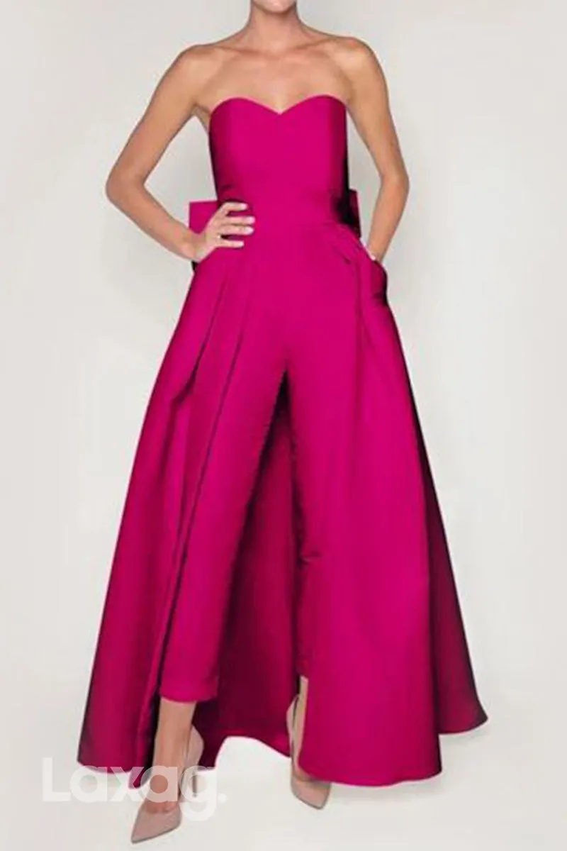 22508 - A-Line Strapless Detachable Sleek Satin Mother of the Bride Dress