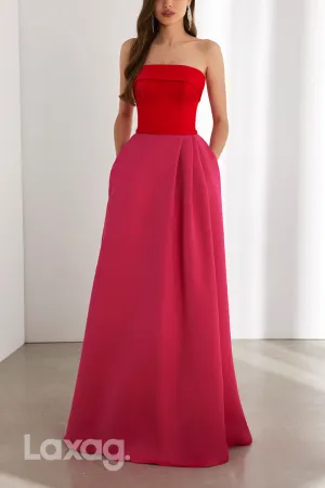 22885 - A-Line Strapless Paneled Sleek Satin Cocktail Party Formal Evening Dress