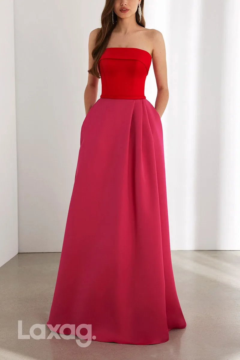 22885 - A-Line Strapless Paneled Sleek Satin Cocktail Party Formal Evening Dress