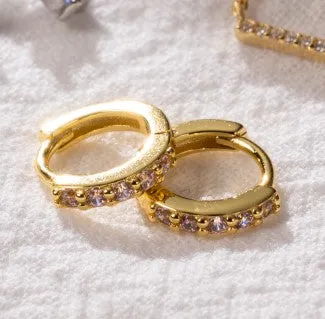 2.5 micron gold plated Pink Crystal Pave Huggie Earrings