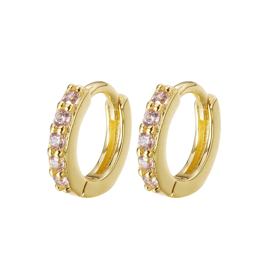 2.5 micron gold plated Pink Crystal Pave Huggie Earrings