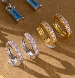 2.5 micron gold plated Pink Crystal Pave Huggie Earrings