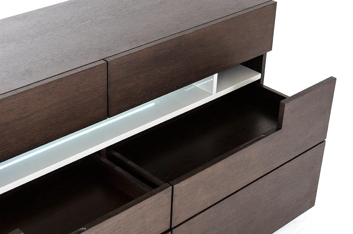 28" Brown Oak And Grey Mdf Dresser With Led Lights