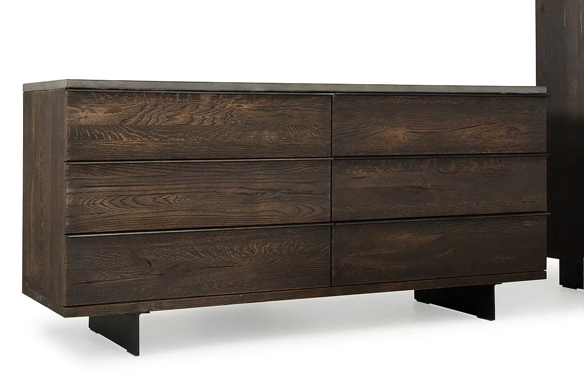 30" Dark Aged Oak Wood And Metal Dresser