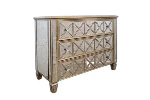 34" Mirrored Glass And Mdf Dresser With 3 Drawers