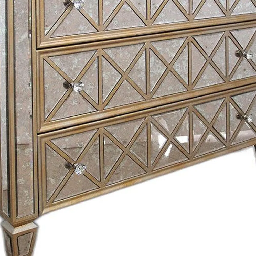 34" Mirrored Glass And Mdf Dresser With 3 Drawers