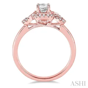 3/8 Ctw Diamond Engagement Ring with 1/5 Ct Princess Cut Center Stone in 14K Rose Gold