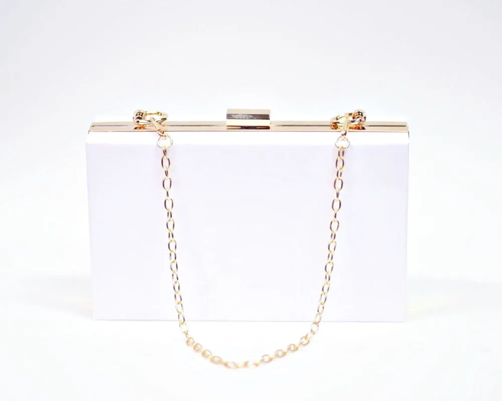 Acrylic clutch bag shoulder bag with removable chain White