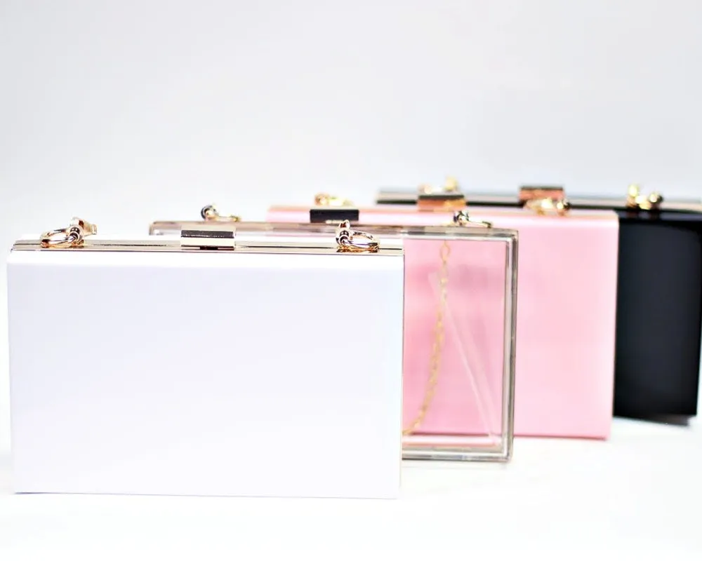 Acrylic clutch bag shoulder bag with removable chain White