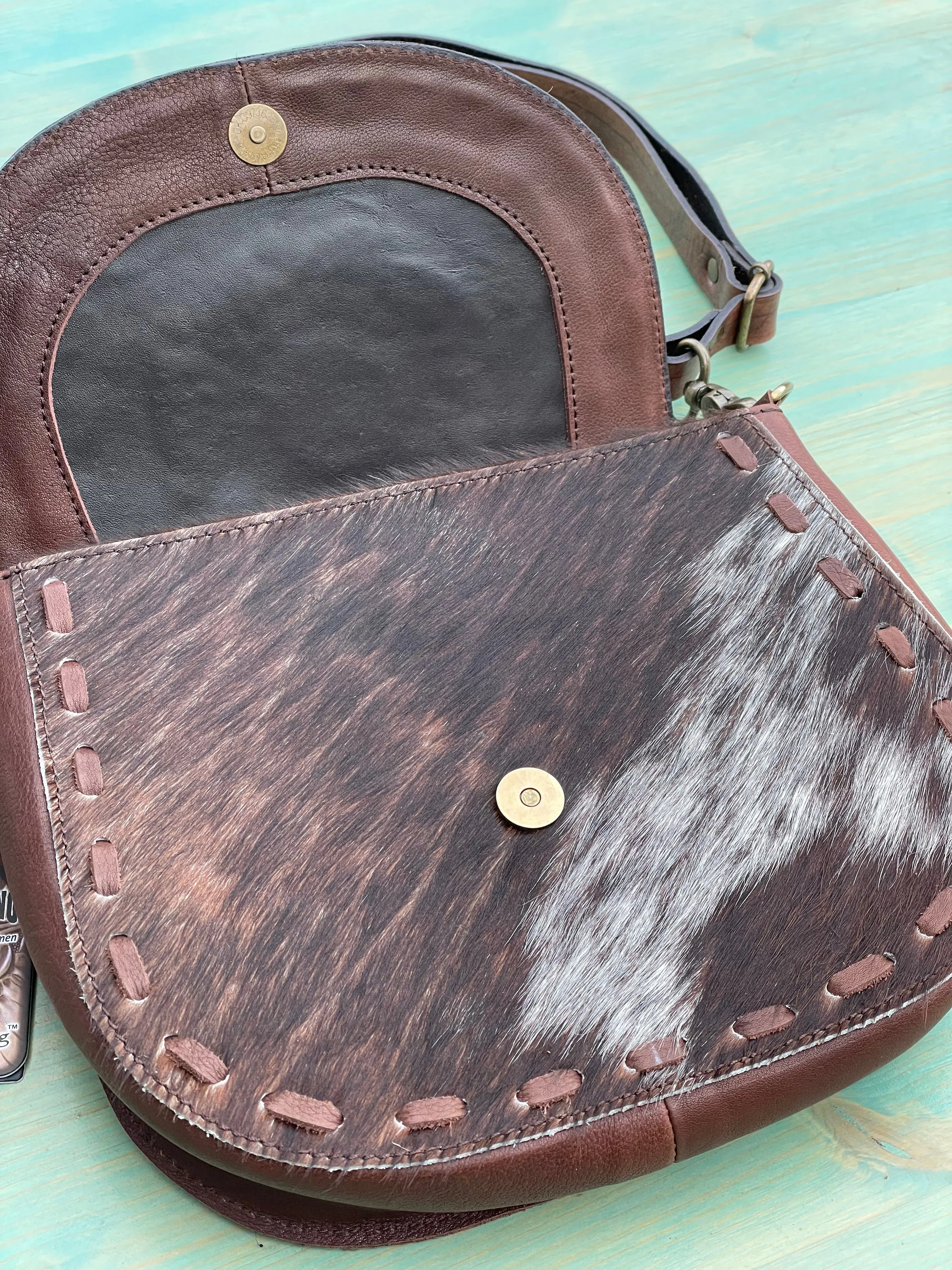 American Darling ADBGA211A Tooled Leather Hair on Hide Crossbody Purse, Brown