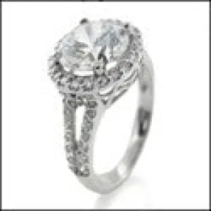 Anniversary 2.5 Round Center Halo Pave Split Shank Cubic Zirconia Cz Ring