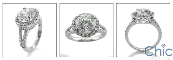 Anniversary 2.5 Round Center Halo Pave Split Shank Cubic Zirconia Cz Ring
