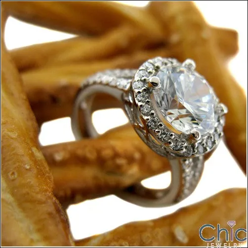 Anniversary 2.5 Round Center Halo Pave Split Shank Cubic Zirconia Cz Ring