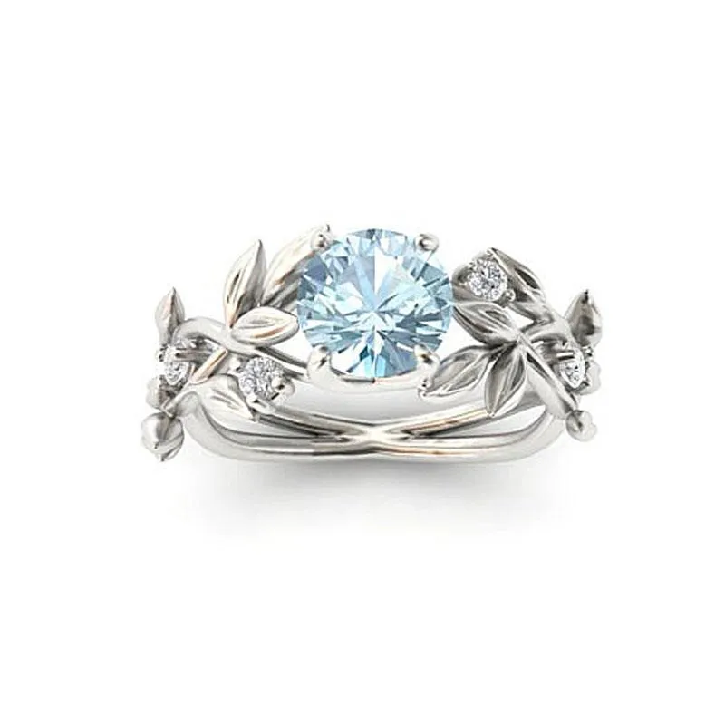 Aquamarine Silver Rose Ring