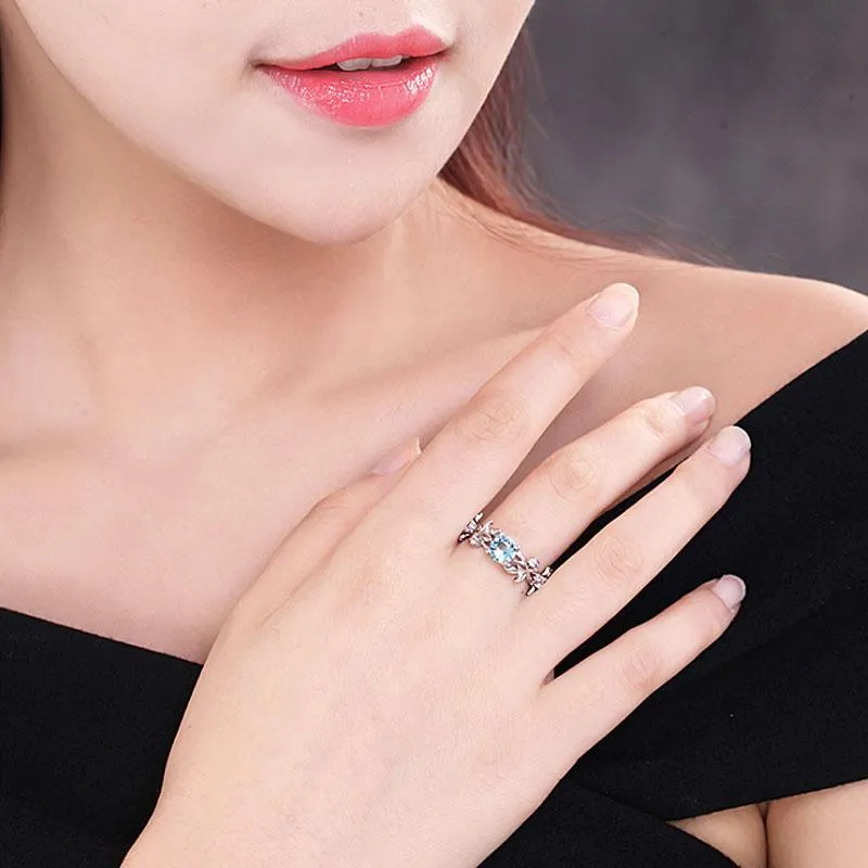 Aquamarine Silver Rose Ring