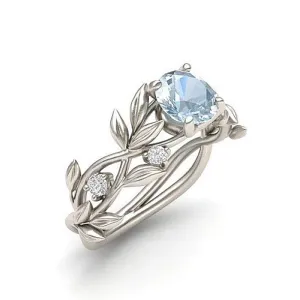 Aquamarine Silver Rose Ring
