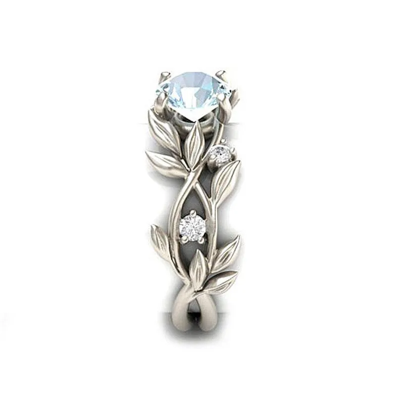 Aquamarine Silver Rose Ring