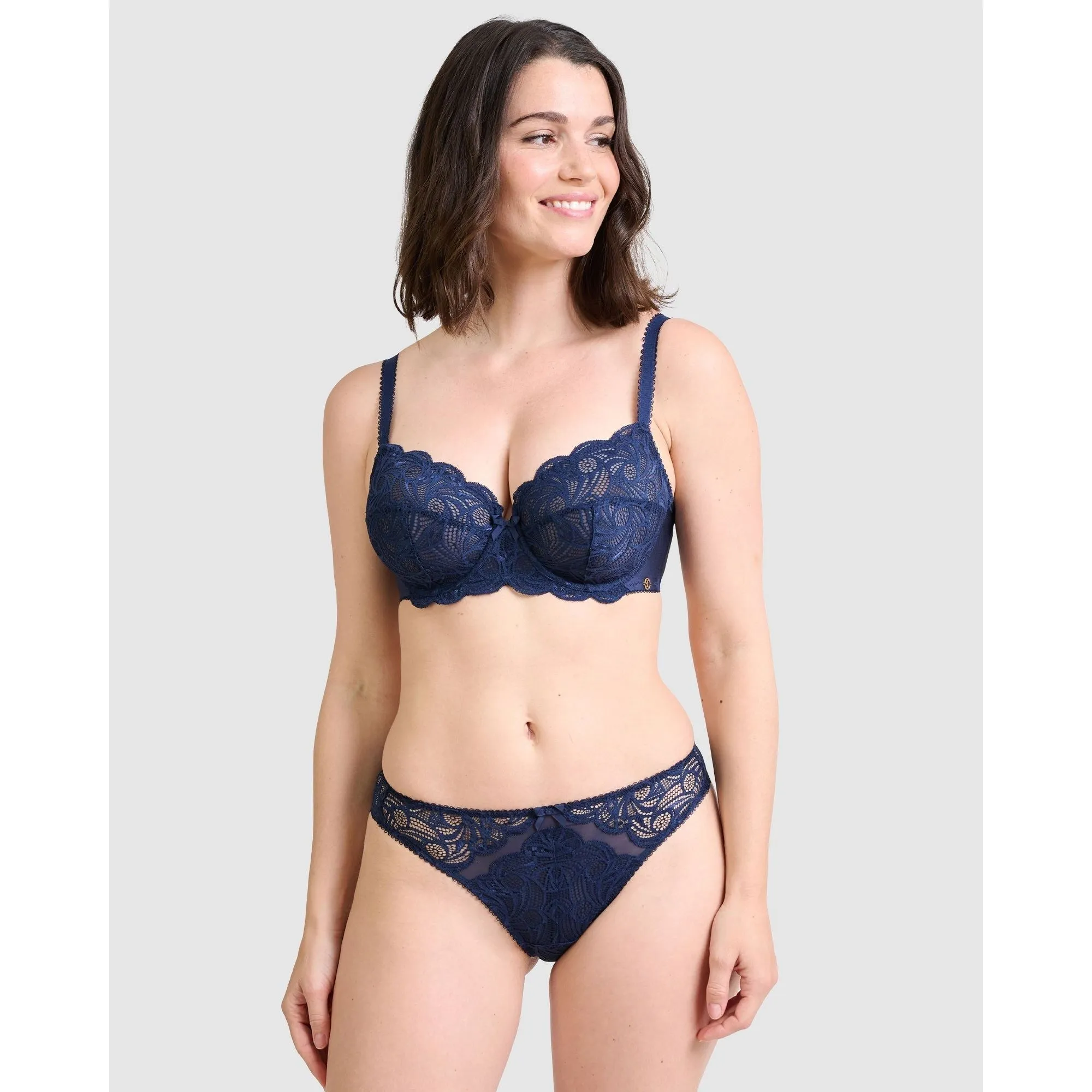 Ariane Lace Brazilian Cut Brief-Marine Blue