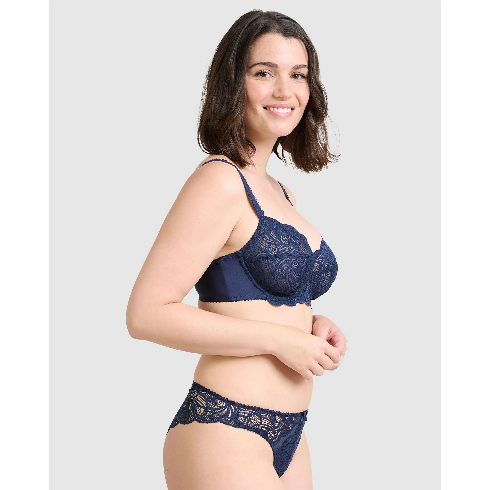Ariane Lace Brazilian Cut Brief-Marine Blue