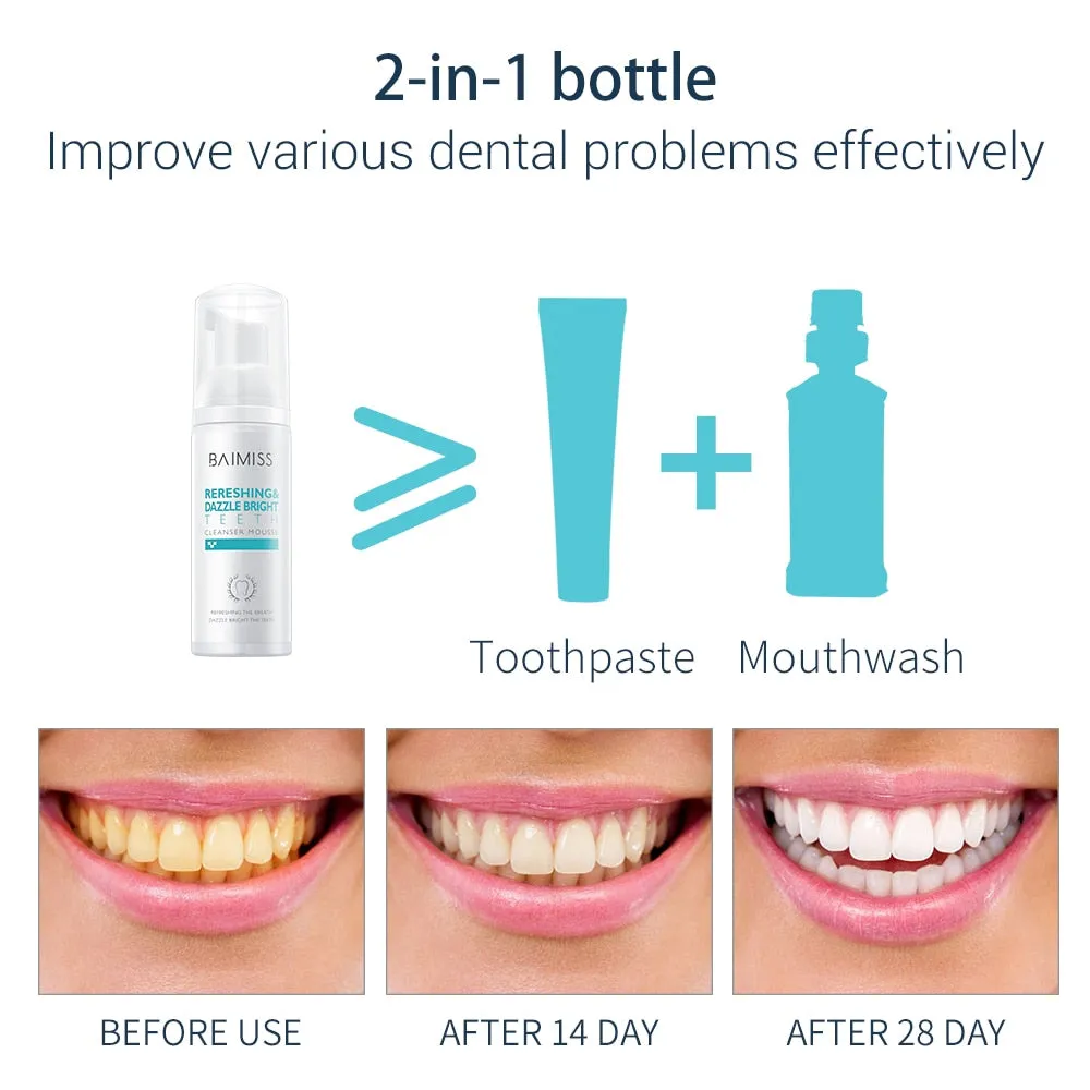 BAIMISS Fresh Shining Tooth-Cleaning Mousse Toothpaste Teeth Whitening Oral Hygiene Removes Plaque Stains Bad Breath Dental Tool