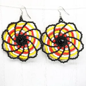 Beaded Medicine Wheel Pinwheel Earrings