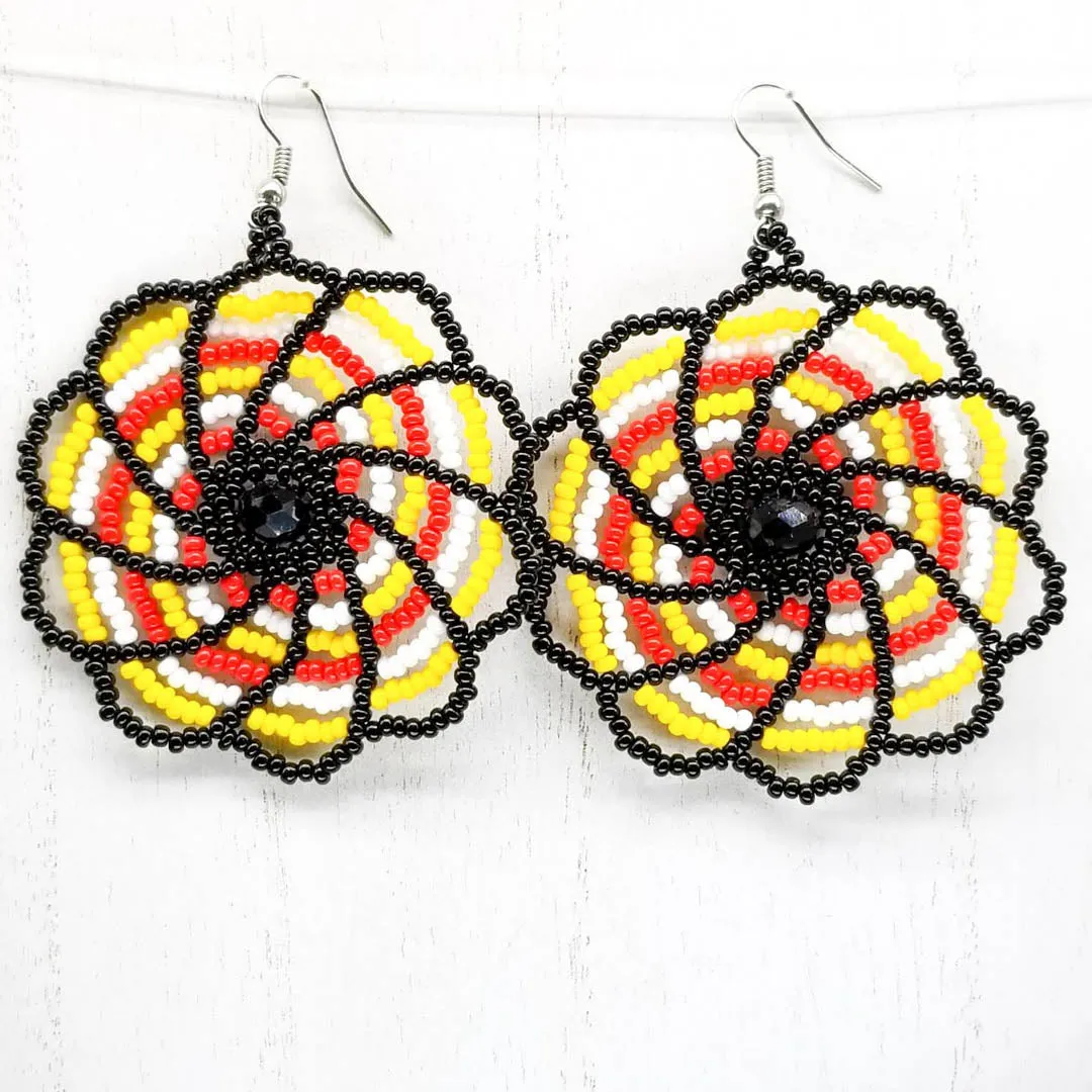 Beaded Medicine Wheel Pinwheel Earrings