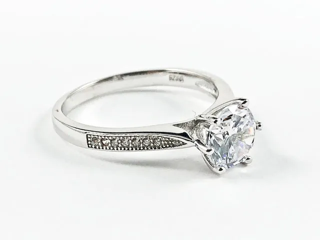 Beautiful Classic Center Round Shape CZ With Elegant CZ Sides Silver Ring