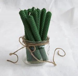 Beeswax Candles, Dark Green, 4 pcs