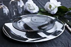 BIANCO NERO - Luxury Glass Dinner set with printed goblets