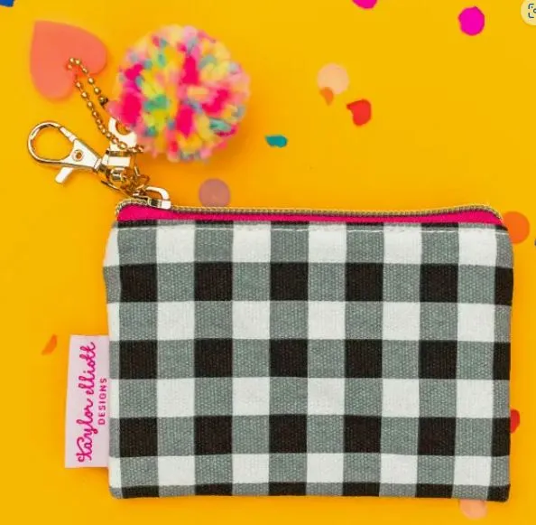 Black Gingham Card Holder Keychain