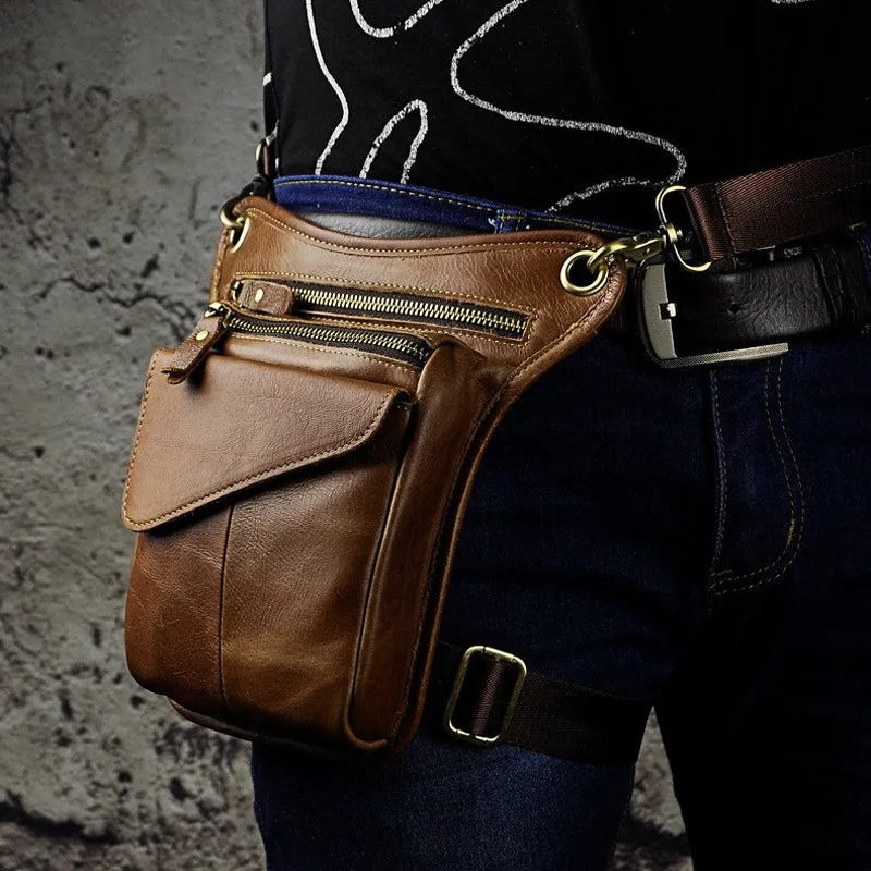 Black Leather Waist Drop Leg Thigh Bag Outdoor Motorcycle Thigh Bag Biker Thigh Bag for Men