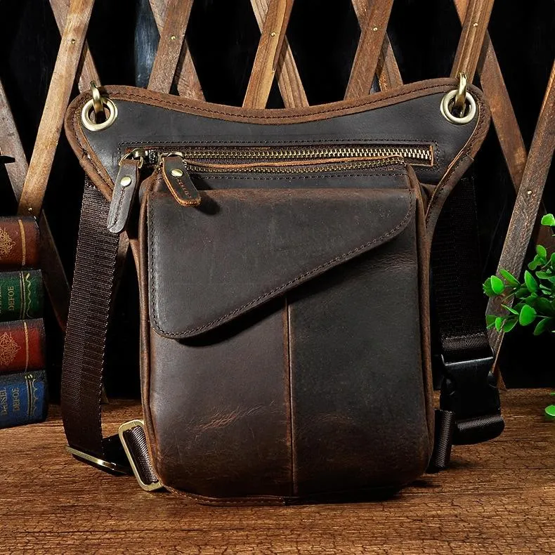 Black Leather Waist Drop Leg Thigh Bag Outdoor Motorcycle Thigh Bag Biker Thigh Bag for Men