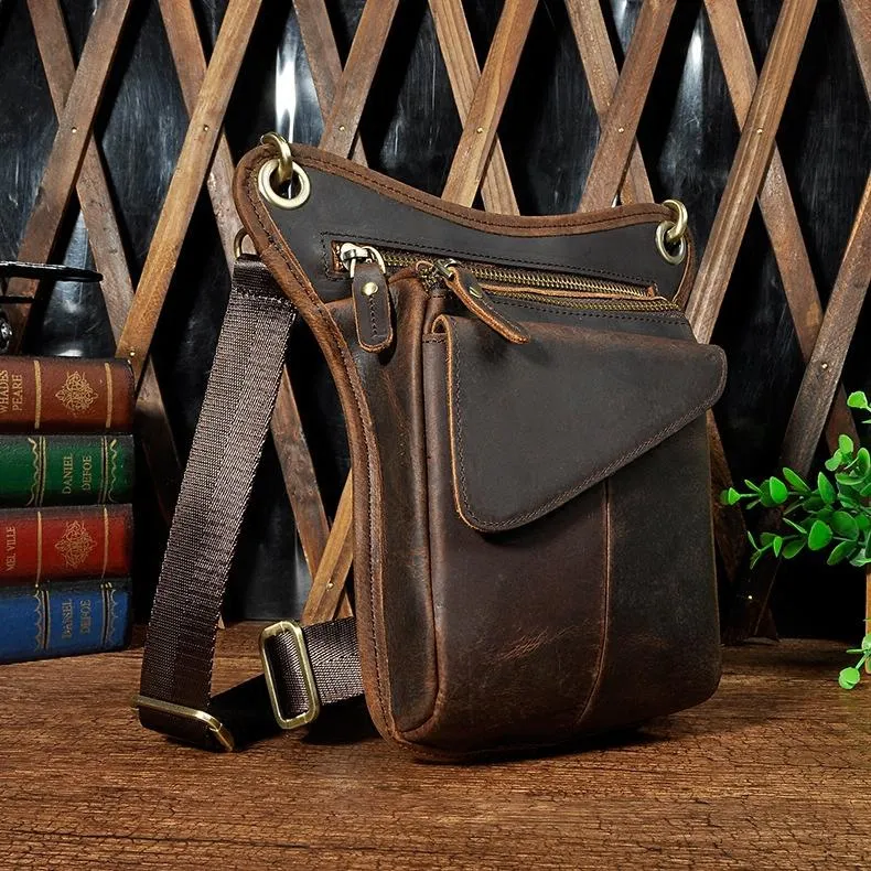 Black Leather Waist Drop Leg Thigh Bag Outdoor Motorcycle Thigh Bag Biker Thigh Bag for Men