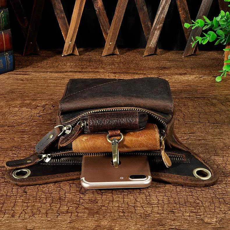 Black Leather Waist Drop Leg Thigh Bag Outdoor Motorcycle Thigh Bag Biker Thigh Bag for Men