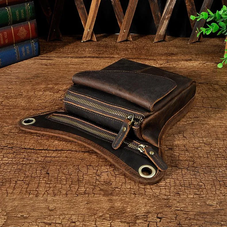 Black Leather Waist Drop Leg Thigh Bag Outdoor Motorcycle Thigh Bag Biker Thigh Bag for Men