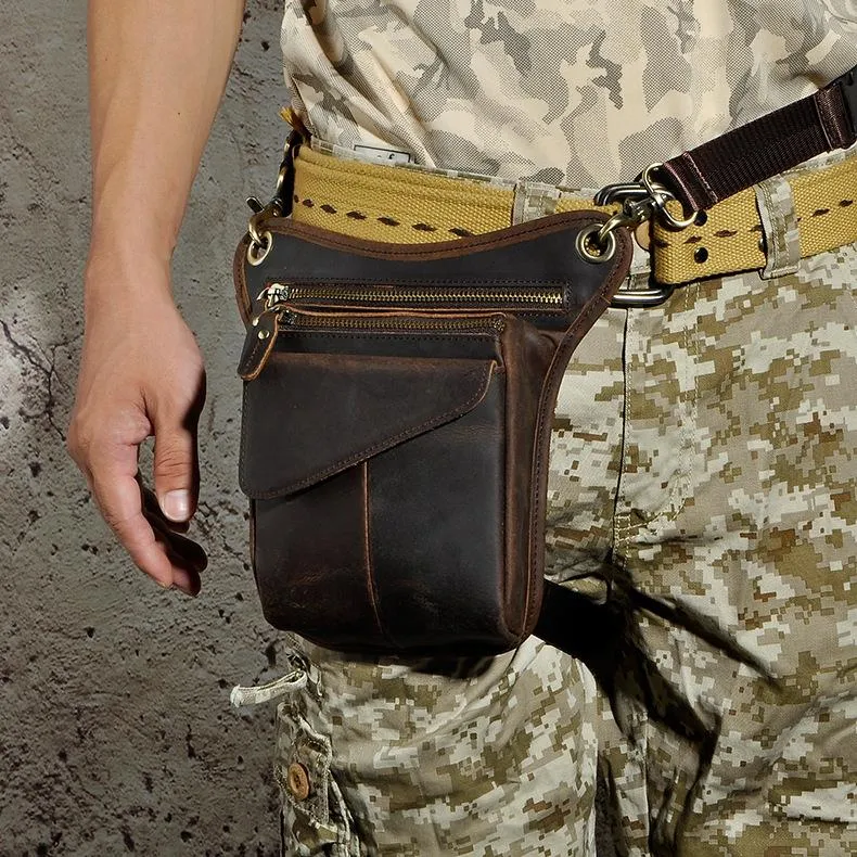 Black Leather Waist Drop Leg Thigh Bag Outdoor Motorcycle Thigh Bag Biker Thigh Bag for Men