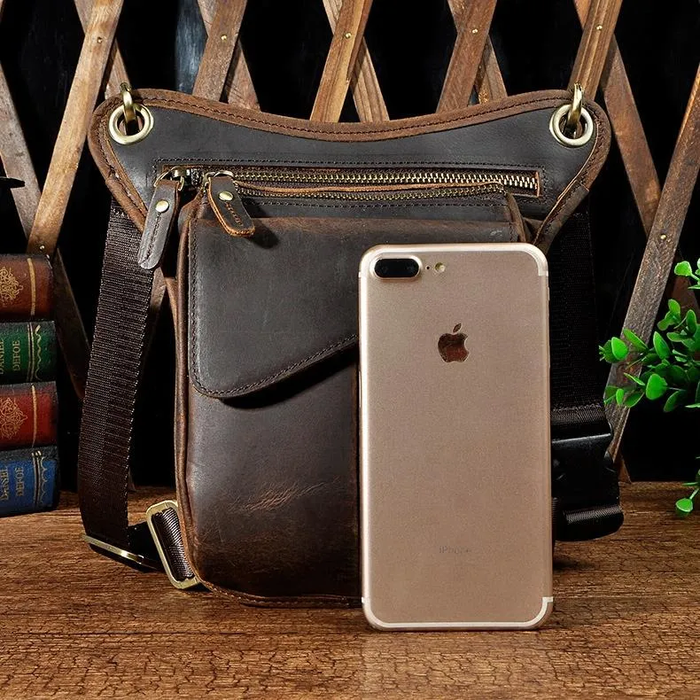 Black Leather Waist Drop Leg Thigh Bag Outdoor Motorcycle Thigh Bag Biker Thigh Bag for Men