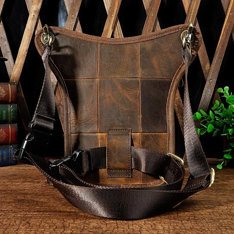 Black Leather Waist Drop Leg Thigh Bag Outdoor Motorcycle Thigh Bag Biker Thigh Bag for Men