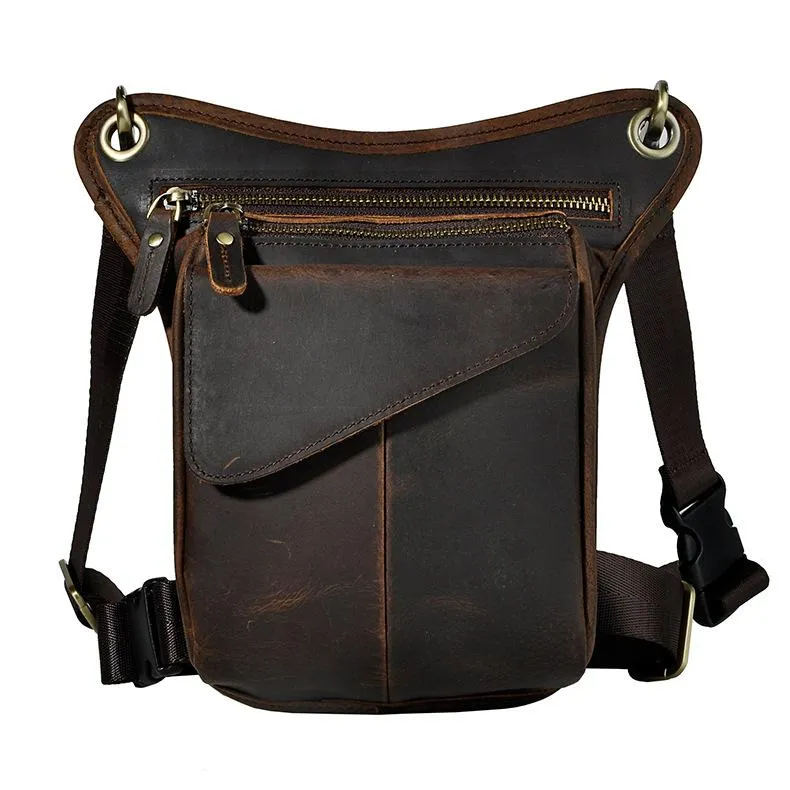 Black Leather Waist Drop Leg Thigh Bag Outdoor Motorcycle Thigh Bag Biker Thigh Bag for Men