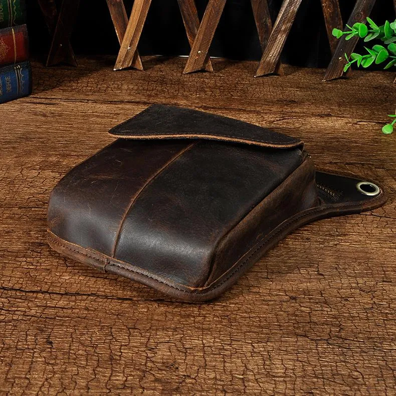 Black Leather Waist Drop Leg Thigh Bag Outdoor Motorcycle Thigh Bag Biker Thigh Bag for Men